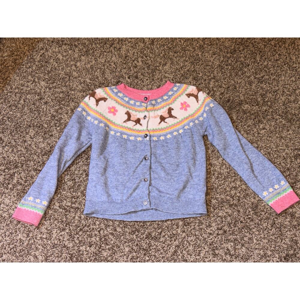 Mini Boden Button up Sweater with Horses Size 7/8